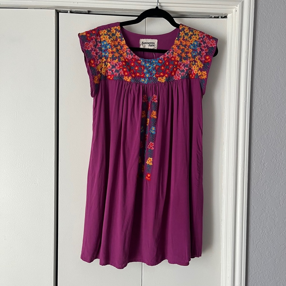 Savanna Jane Embroidered Dress Floral Sleeveless Purple Casual Womens‎